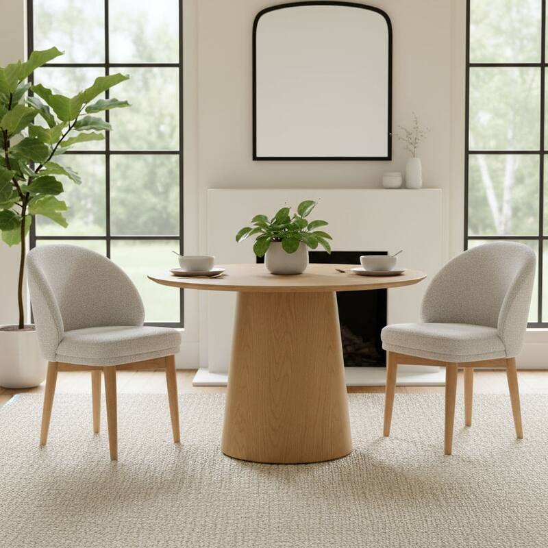 Upholstered Barrel Dining Chair With Solid Wood Legs (Set of 2)