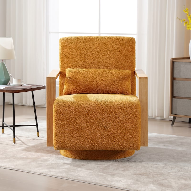 Mid-Century Boucle Upholstered Swivel Armchair With Pillow