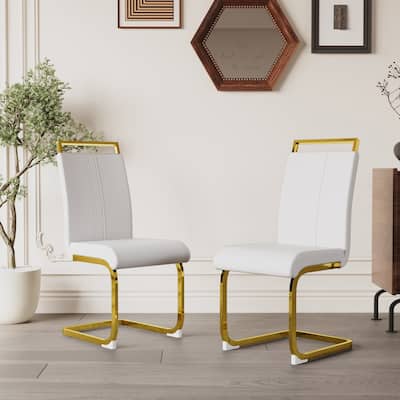Kitchen White Dining Chairs, Faux Leather Upholstered Chairs Set of 2