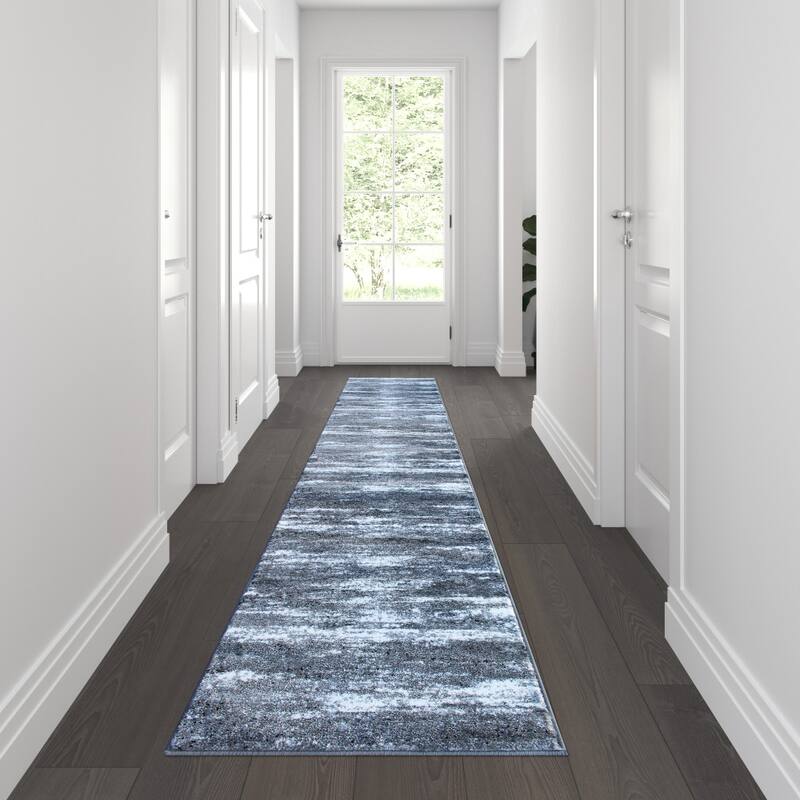 Distressed Motif Indoor Jute Back Olefin Area Rug - 2' x 11' - Grey
