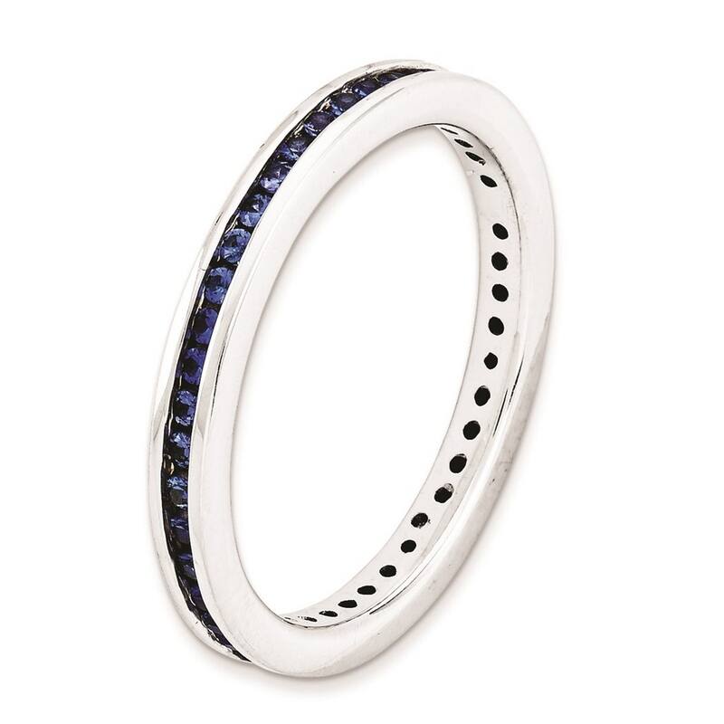 Curata 2.5mm 925 Sterling Silver Channel set Stackable Expressions Polished Created Sapphire Ring