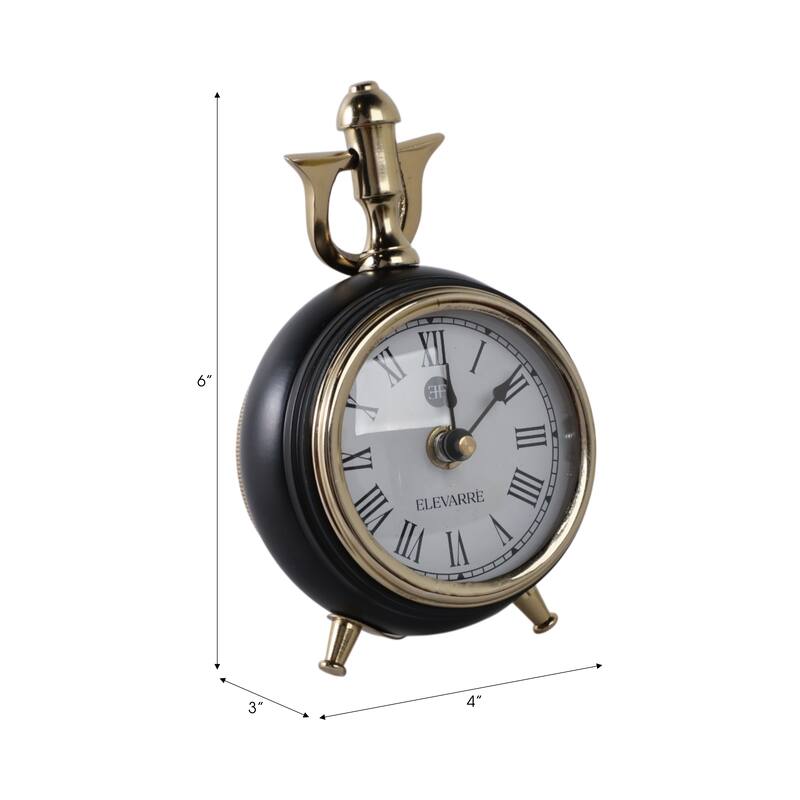 Metal Glass Desk Clock Roman Numeral Trumpet Top Round Body - 6" Ivory - 4" x 3" x 6"