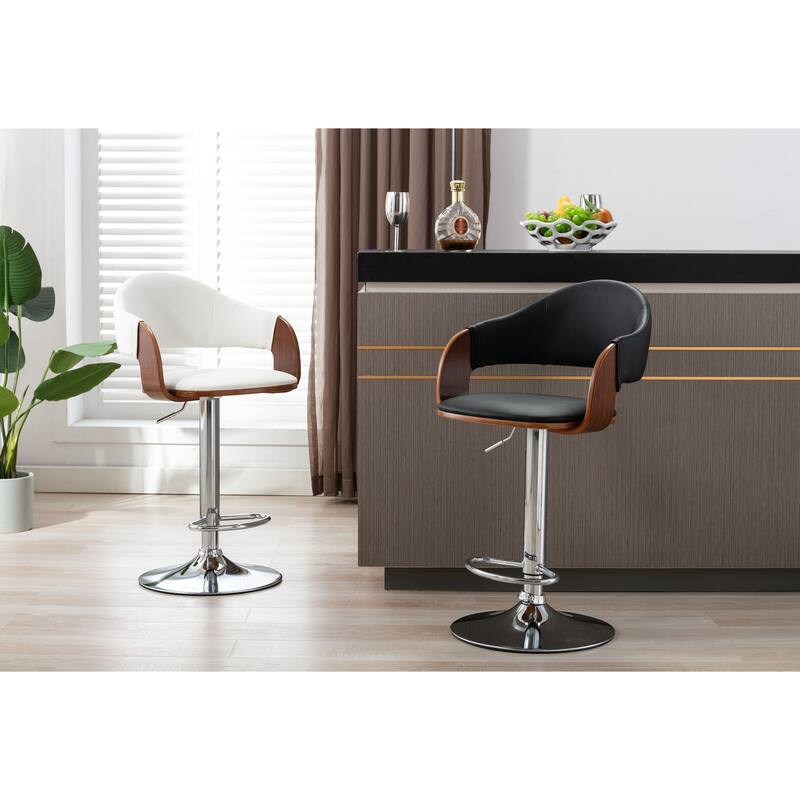 Porthos Home Emir Swivel Adjustable Height Faux Leather Mid-Century Bar Stool