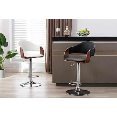 Porthos Home Emir Swivel Adjustable Height Faux Leather Mid-Century Bar Stool