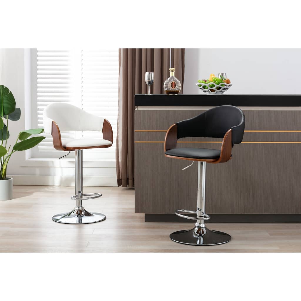 Porthos Home Emir Swivel Adjustable Height Faux Leather Mid-Century Bar Stool
