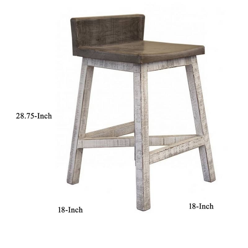 Suga 24 Inch Counter Height Stools, Set of 2, Farmhouse, Solid Pine Wood, Ivory, Gray