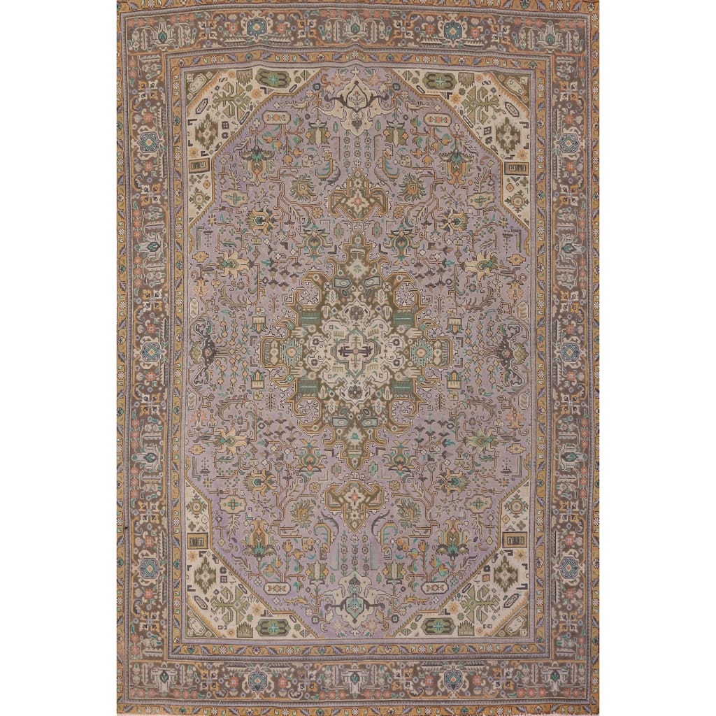 Hand Knotted Oriental 100% Wool Carpet Traditional Medallion Purples Tabriz Area Rug - 11' 1'' X 7' 9''