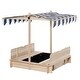 preview thumbnail 1 of 20, Wooden Kids Sandbox with Cover, Children Outdoor Sand Box with Foldable Bench Seats, Adjustable Canopy, Bottom Liner Blue