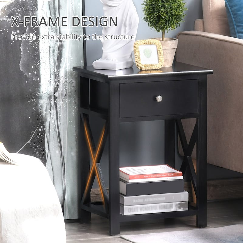 Farmhouse Side Table with Drawer and Open Shelf