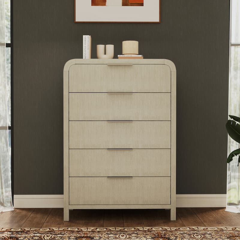 Roundhill Furniture Tavari Contemporary 5-Drawer Wood Chest, Light Gray