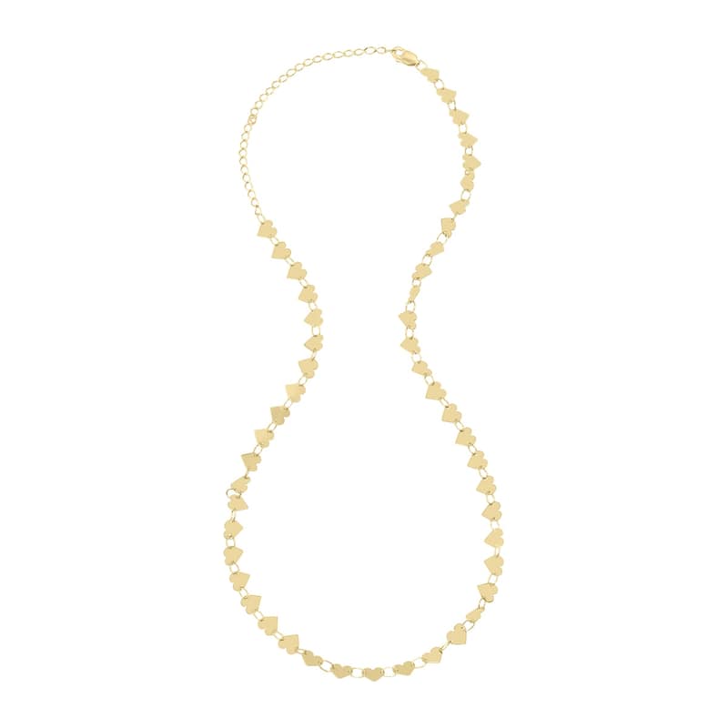 Marquee Jewels 14K Yellow Gold Mirrored Chain Heart Strand Necklace with Lobster Clasp