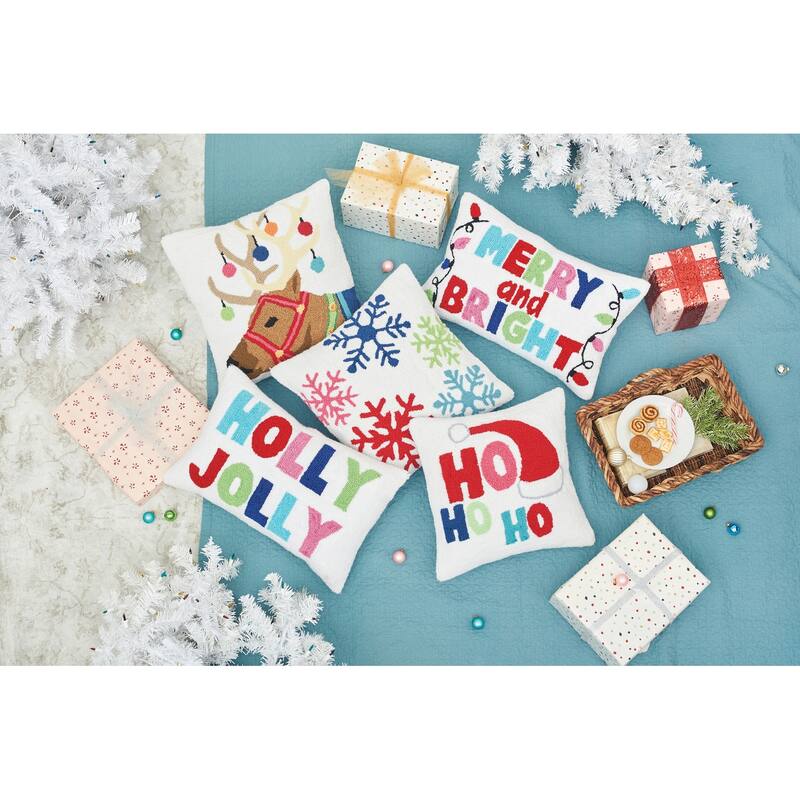 Holly Jolly Hooked Throw Pillow