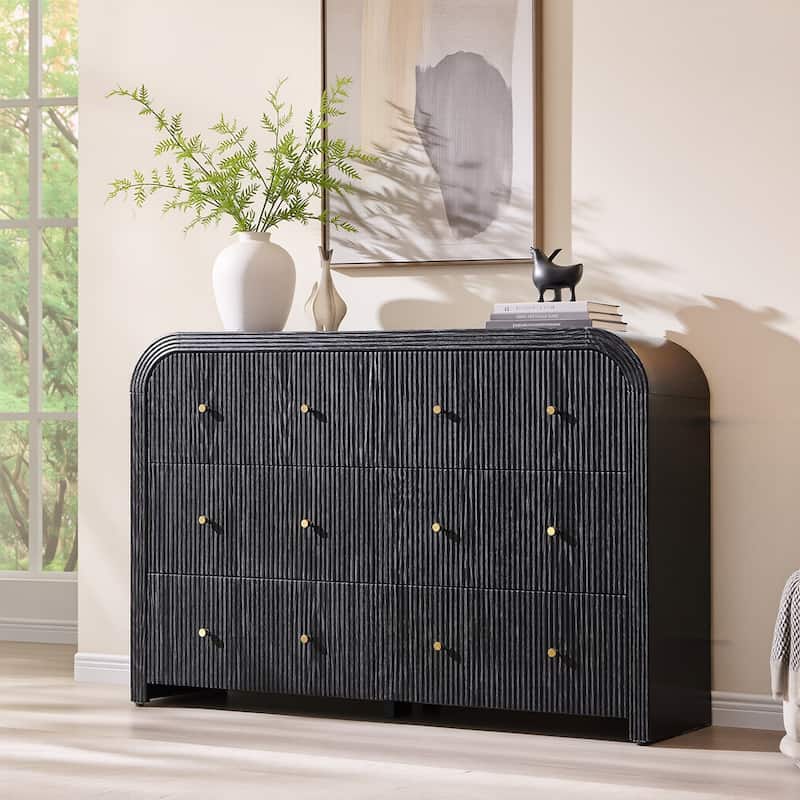 Modern Fluted 6 Drawers Dresser, Wood Chest of Drawers for Bedroom