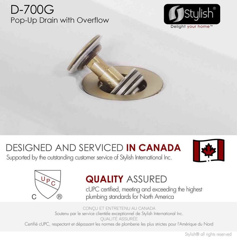 STYLISH Pop-Up Bathroom Sink Drain with Overflow D-700