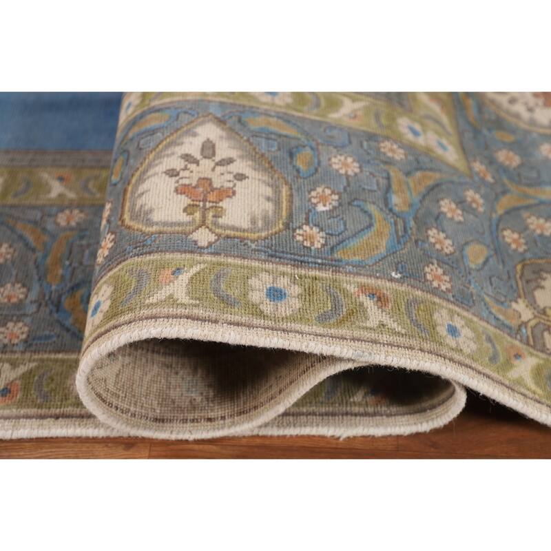 Over-Dyed Blue Tabriz Persian Vintage Rug Handmade Wool Carpet - 9'10"x 13'0"