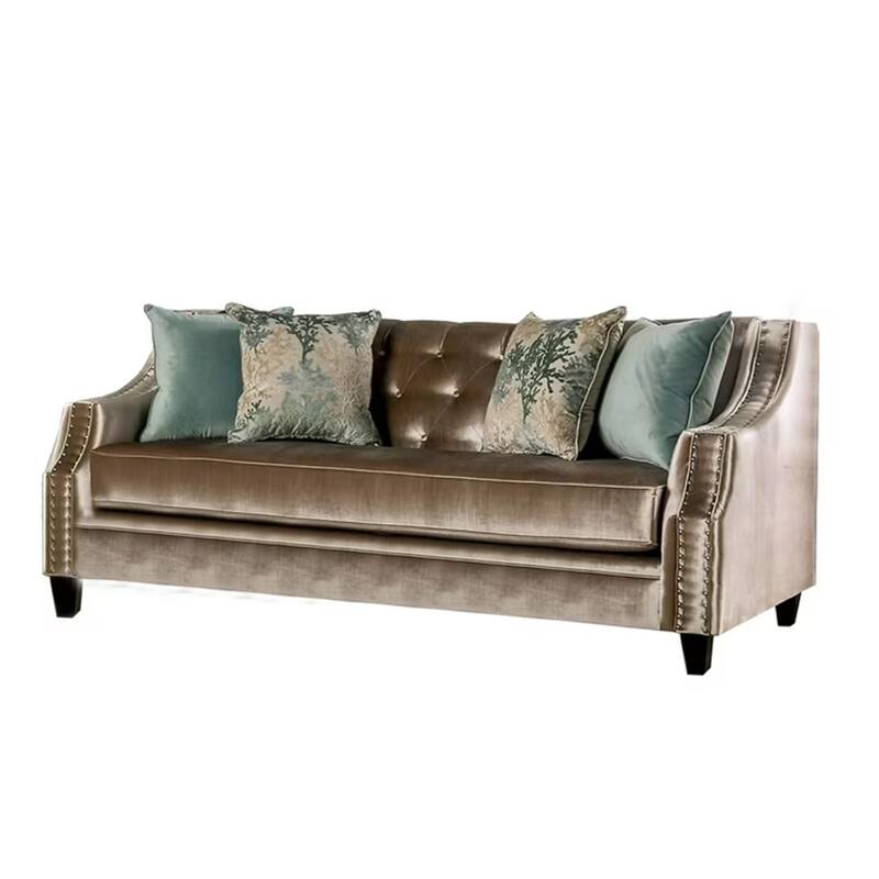 Enny Sofa and Loveseat Set, Bench Style, Champagne Turquoise Chenille