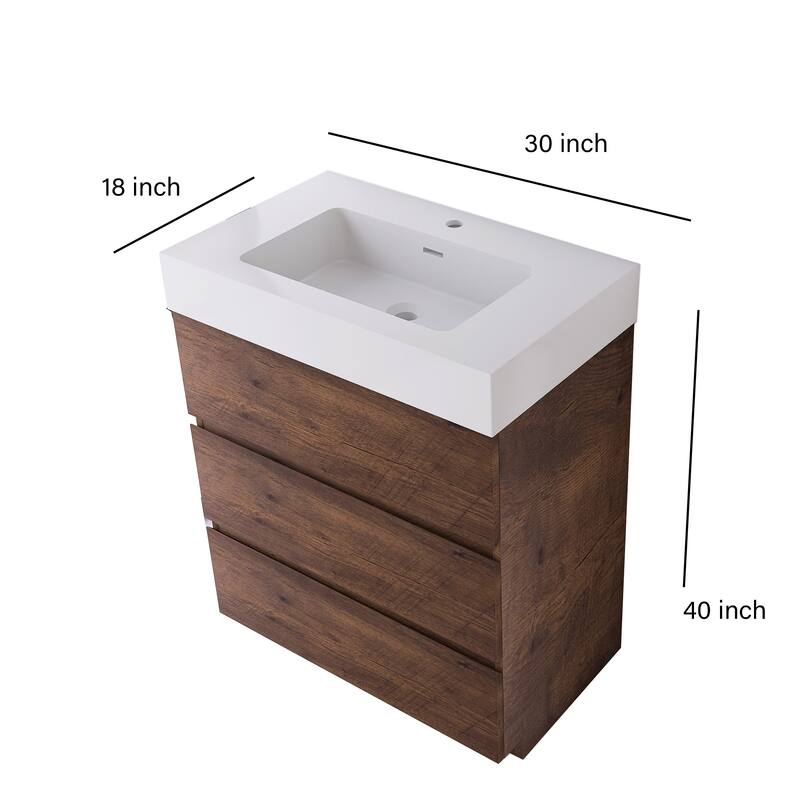 Freestanding Bathroom Vanity with White Solid Surface Top
