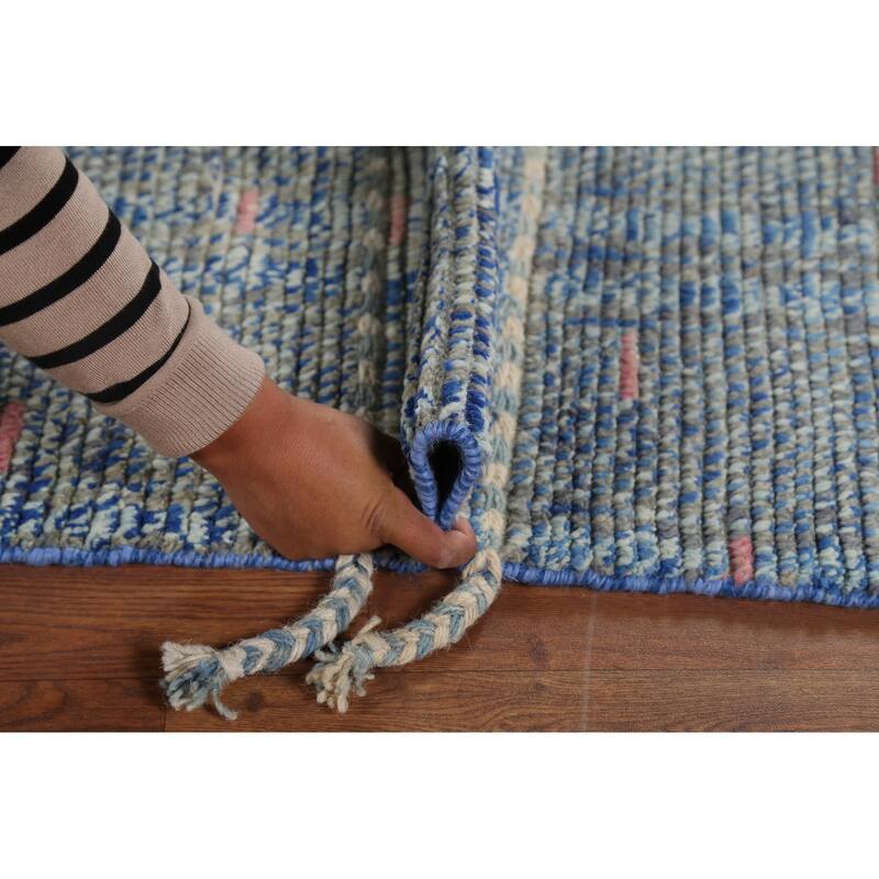 Gray & Blue Striped Moroccan Area Rug Hand-Knotted Wool Carpet - 5'9"x 9'8"