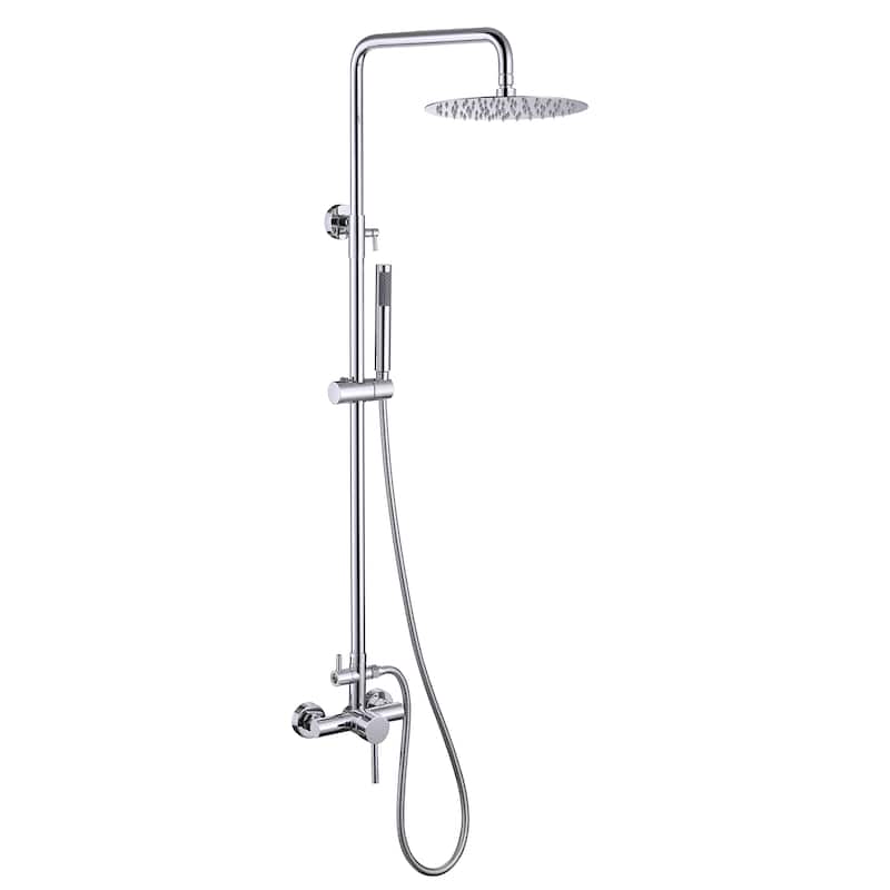 Outdoor 10 Inch Round Rain Shower Set with Handheld Shower (Adjustable Slider) - Chrome