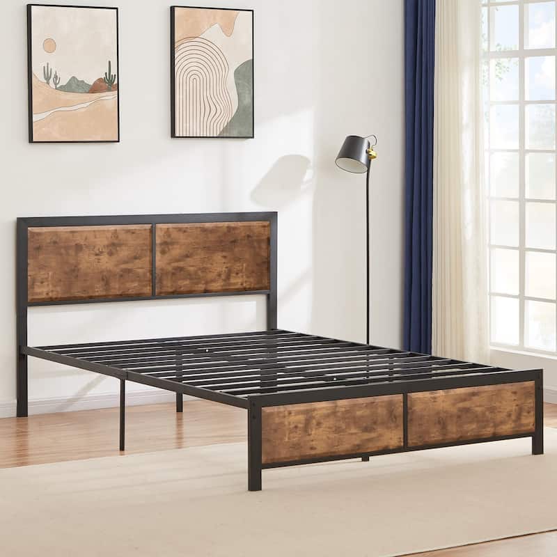 VECELO 3-Pieces Bedroom Sets, Platform Bed with Headboard and Set of 2 Nightstands