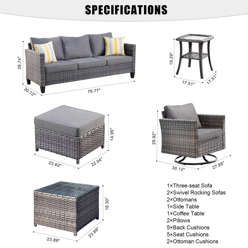 OVIOS 7-piece Patio Furniture Wicker Set with Swivel Rocking Chairs
