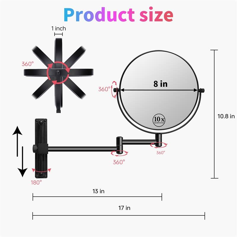 8 Inch 1x/10x Magnifying Double Sided Wall Mounted Makeup Mirror