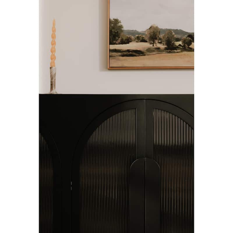 NADAAL STUDIOS Theron, Sideboard With Tempered Reed Glass Doors - 79"W x18"D x34"H