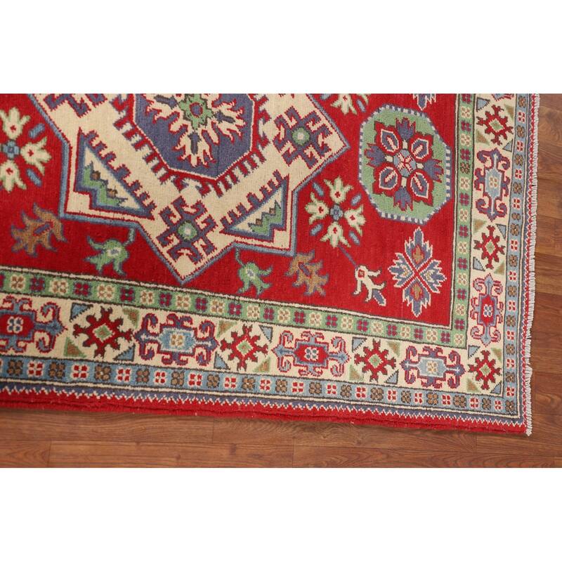 Red Kazak Oriental Foyer Rug Hand-Knotted Wool Carpet - 3'3" x 4'10"