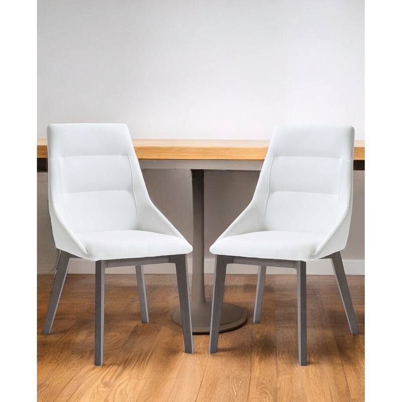 HomeRoots Set of Two White And Gray Upholstered Faux Leather Dining Side Chairs