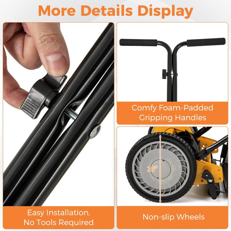 Gymax Push Lawn Mower Cordless 14'' Manual Reel Mower Adjustable