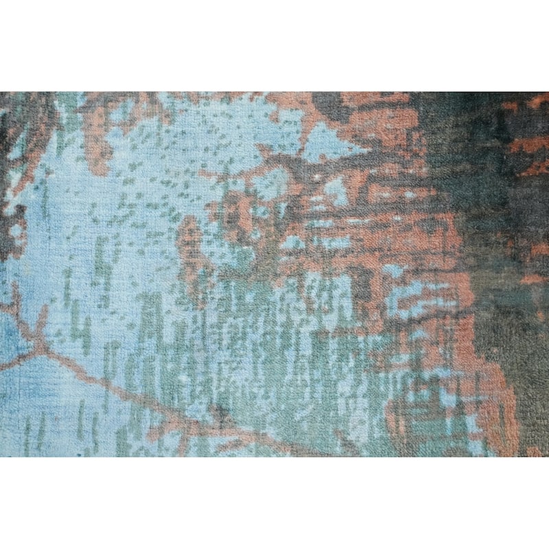 Hand Knotted Oriental Viscose Silk Carpet Modern Abstract Multi-Colored Abstract Area Rug - 4' 0'' X 2' 0''