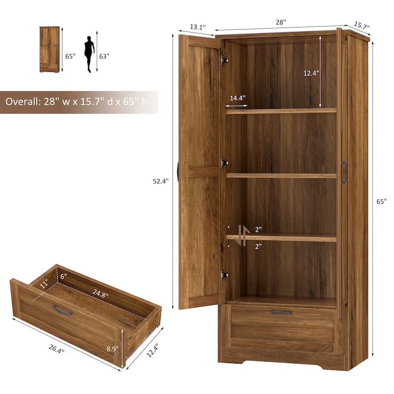 Beverage Cabinet with Drawer & Adjustable Shelves - Storage Organizer for Kitchen, Pantry, or Dining Room