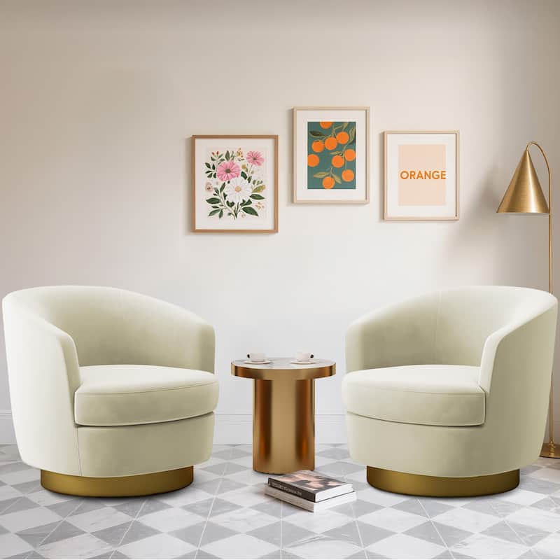 360 Degree Velvet Swivel Club Chair, Soft & Comfotable - 2 Pieces - Cream