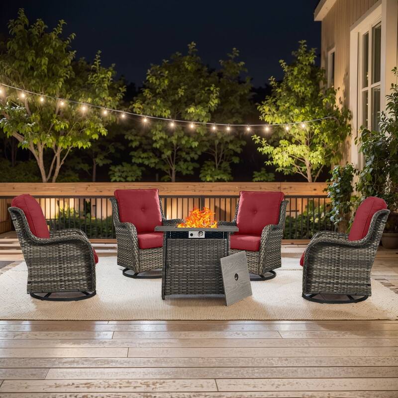 Pocassy Fire Pit Table with 4PCS Swivel Chairs - Grey - Red