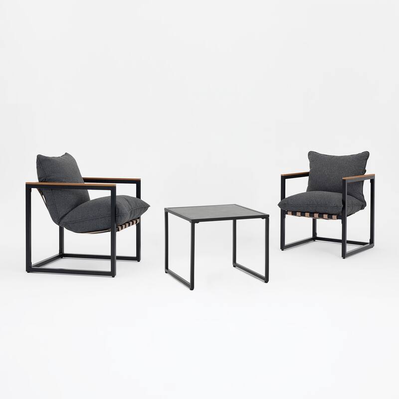 3 Piece Patio Furniture Seating Coffee Table Armchair With Cushions