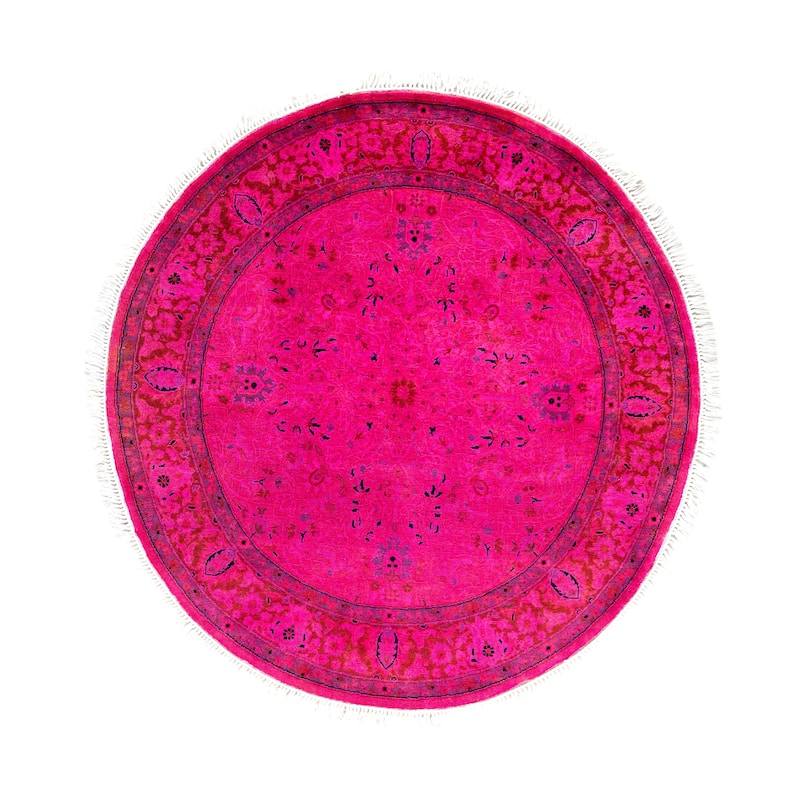 Overdyed One-of-a-Kind Hand-Knotted Round Area Rug - Pink - 3' 1" x 3' 1"