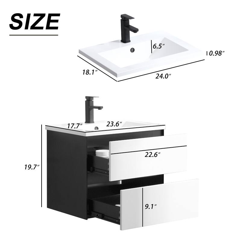 Wall Mounted Bathroom Vanity Combo w/ Drop in Sink Cabinet Set
