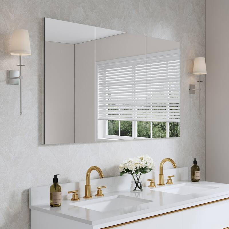 52''/56''W X 30''H Recessed Or Surface Wall Mount Bathroom Medicine Cabinet With Adjustable Glass Shelves