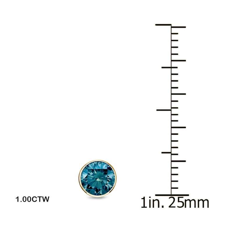 Auriya 14k Yellow Gold 1/4 to 2ctw Blue Diamond Stud Earrings Bezel-set (I1-I2) - 1ctw