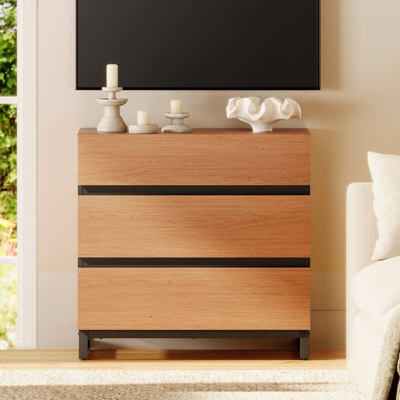 WAMPAT Modern TV Stand with Drawers and Metal Base - 1 PCS - Mocha