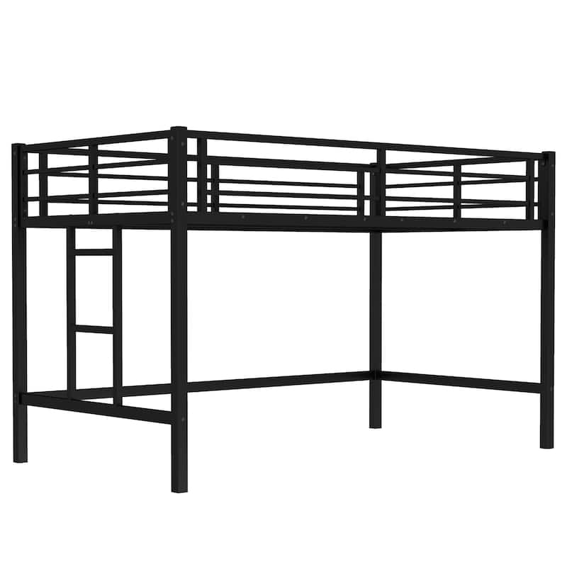 Twin Size Metal Loft Bed, Loft Bed with Easy Climbing Ladder and Guardrails for Kids, Black
