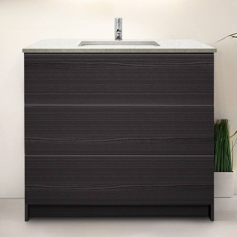 Element Standing 36 in x W x 22 in D x 35 in H Bathroom Vanity in Ebony with Galaxy Grey Quartz Top