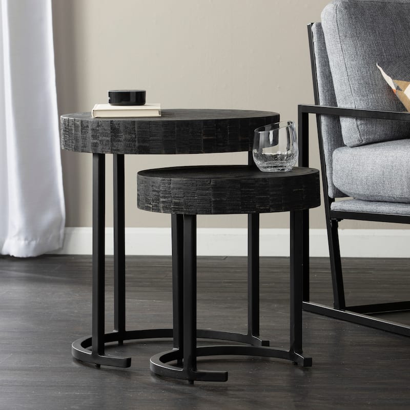 SEI Furniture Karelia Nesting Side Tables, Whitewashed/Black, Set of 2