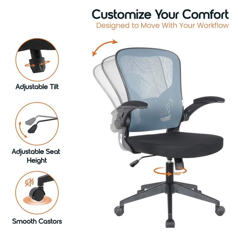 Newton Modern Mid-Back Mesh Office Chair with Flip-Up Arms, Adjustable Height, Tilt Lock, Swivel Wheels Desk Chair