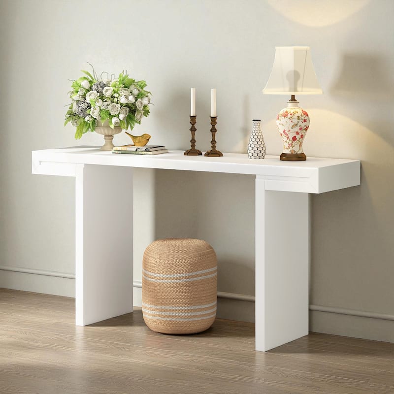 60'' Modern Console Table with Geometric Lines, Painted Finish & Adjustable Feet for Entryway, Hallway or Living Room