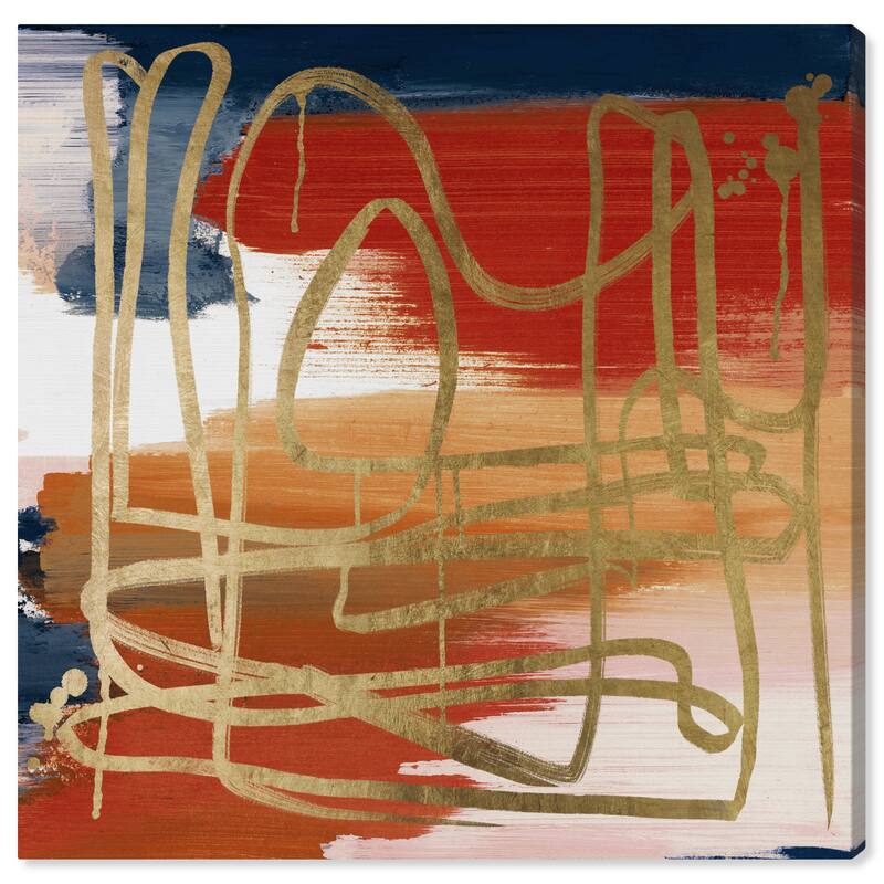 Wynwood Studio Canvas Abstract Crossing The Line Fall Red and Metallic Gold Modern & Contemporary Wall Art Canvas Print