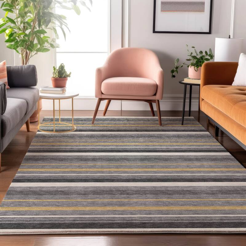 Premium Washable Super Soft Sophisticated Stripe Mayfield Rug - Gray - 10' x 14'