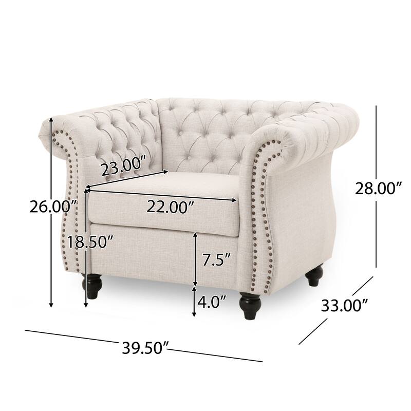 Roomfitters Chesterfield Club Chair with Deep Tufting, Rolled Arms and Nailhead Trim, Velvet Accent Armchair