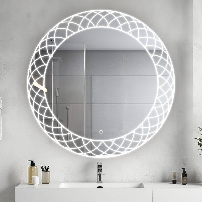 AQUADOM Frost LED Lighted Round Mirror With Dimmer, Defogger, Touch Control - 36"