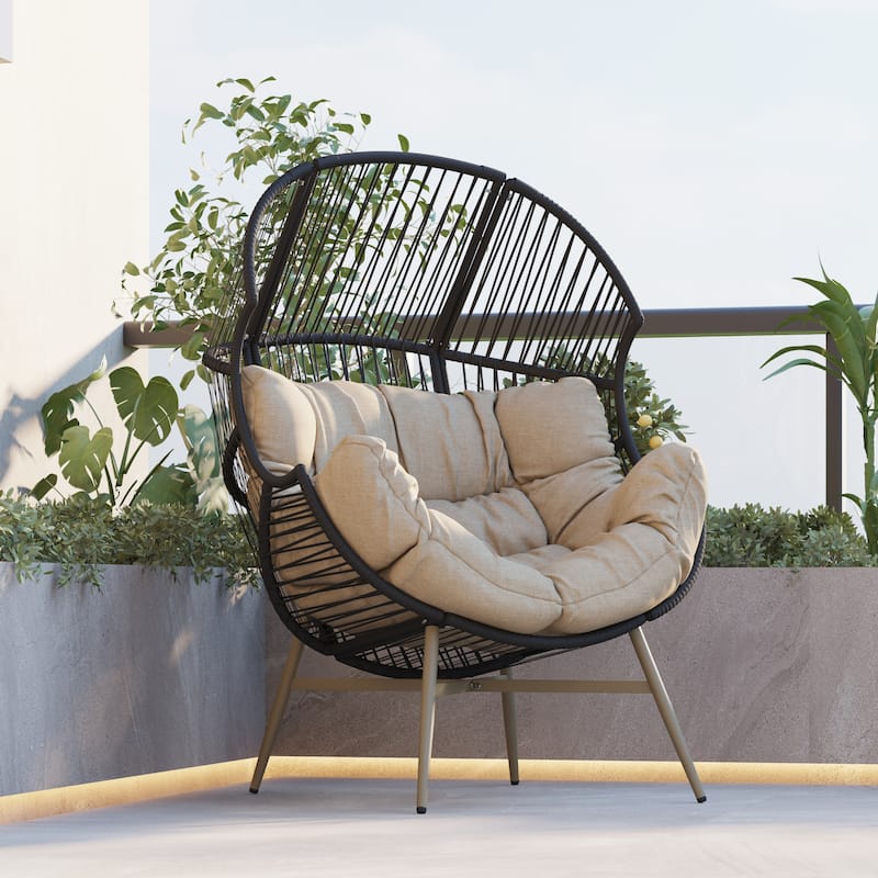 Cori Outdoor Patio Black Faux Wicker Egg Chair